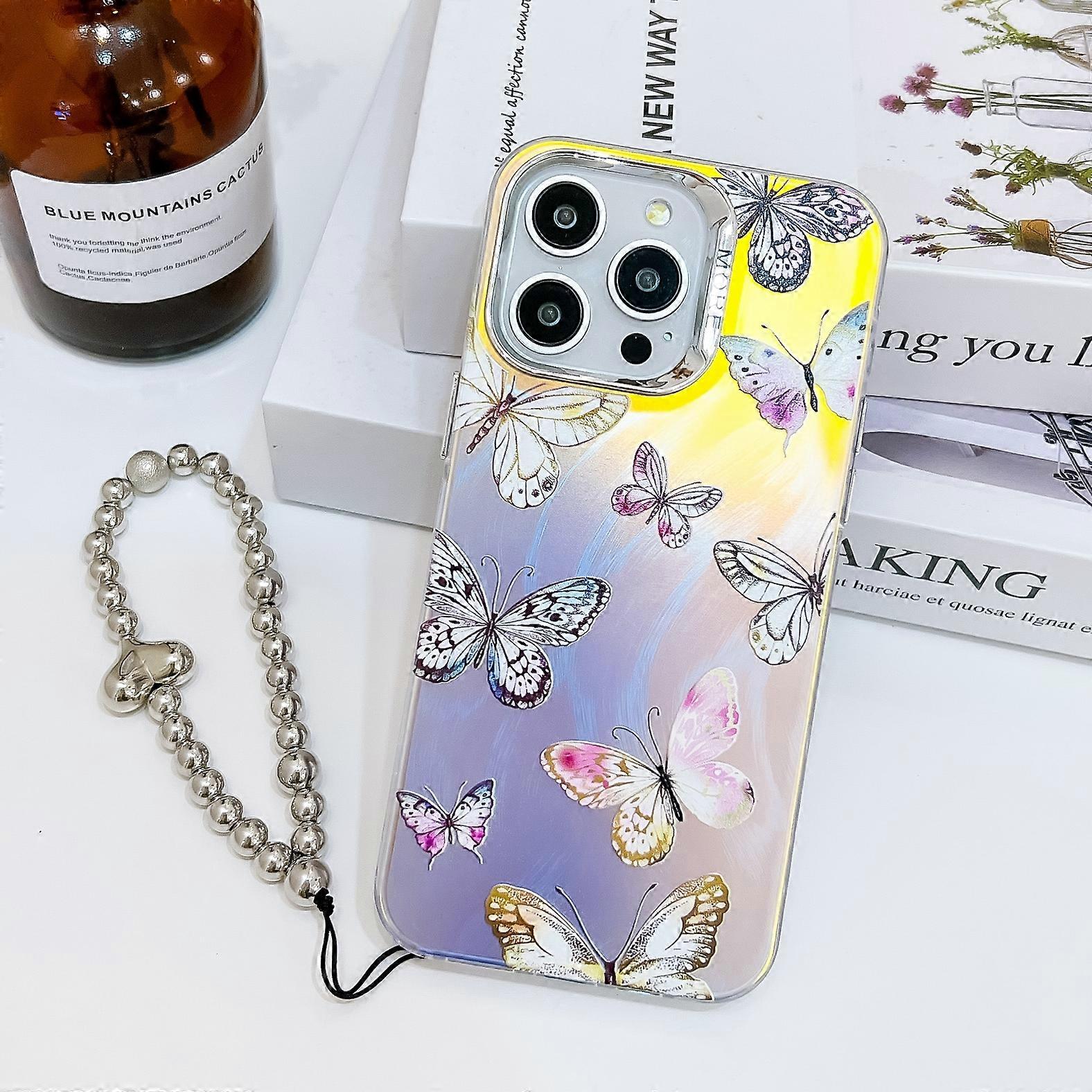 Electroplating Laser Butterfly Phone Case with Wrist Strap