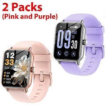Bluetooth-Smartwatch mit Bluetooth 5.3-Anruffunktion, IP68 wasserdicht, Fitness-Tracker für Android und iOS, Pink/Lila