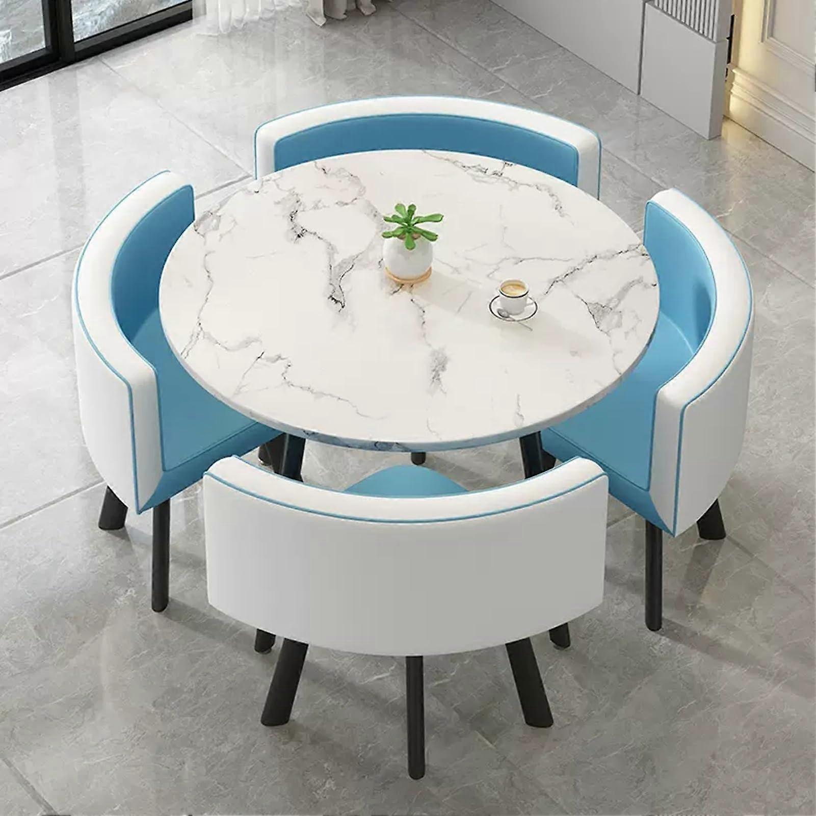 Round Dining Table Set for 4 with Comfortable PU Leather Chairs and Space Saving Design