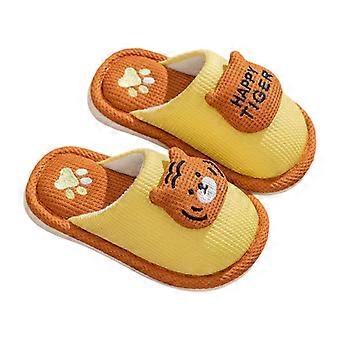 Mädchen-Hausschuhe mit Cartoon-Tiermotiven, warm, geschlossene Zehenpartie, nicht weiche Sohle, trendige Hausschuhe für Kleinkinder, gelb, 2,5–3 Jahre