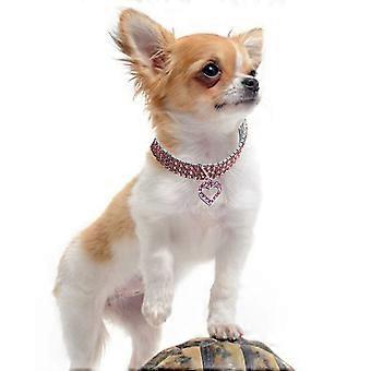 Pet Necklace Dog Collar Cloth Heart Pattern with Charm for Puppy 1Pcs Pink