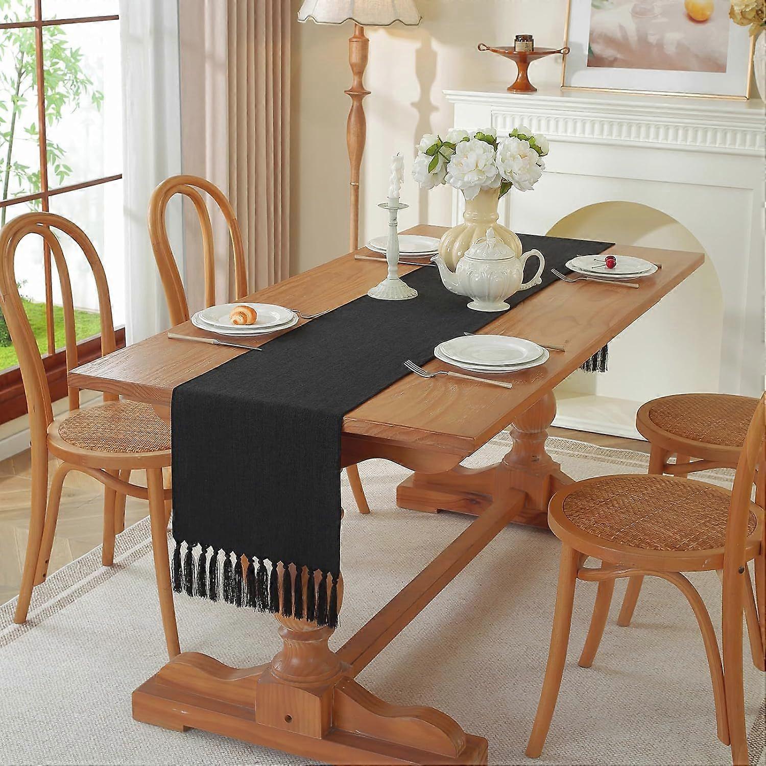 Black table runner for 10 people