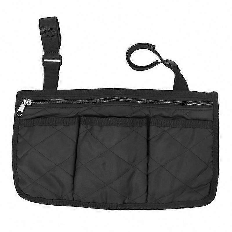Waterproof Storage Bag for Wheelchair Armrests, Black, Compatible with Strollers