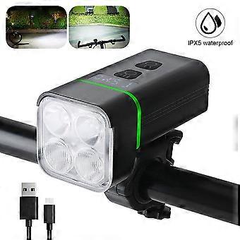 Vanntett Front USB Bike Light 4 * LED sykkellampe Type-C-lading med LCD Power Digital Display For Night Satery Cycling