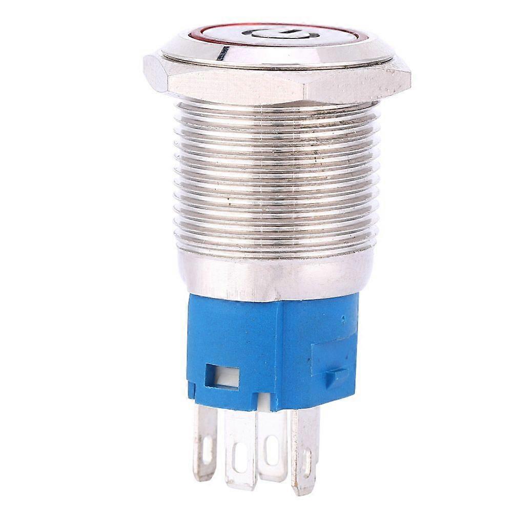 SelF Reset Metal Push Button 16mm Red LED Light Source Switch Ring with Power Symbol (12V)