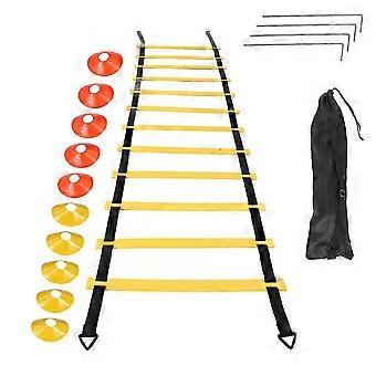 12 cones de treino, 4 estacas de aço e escada de agilidade para treino de rugby.