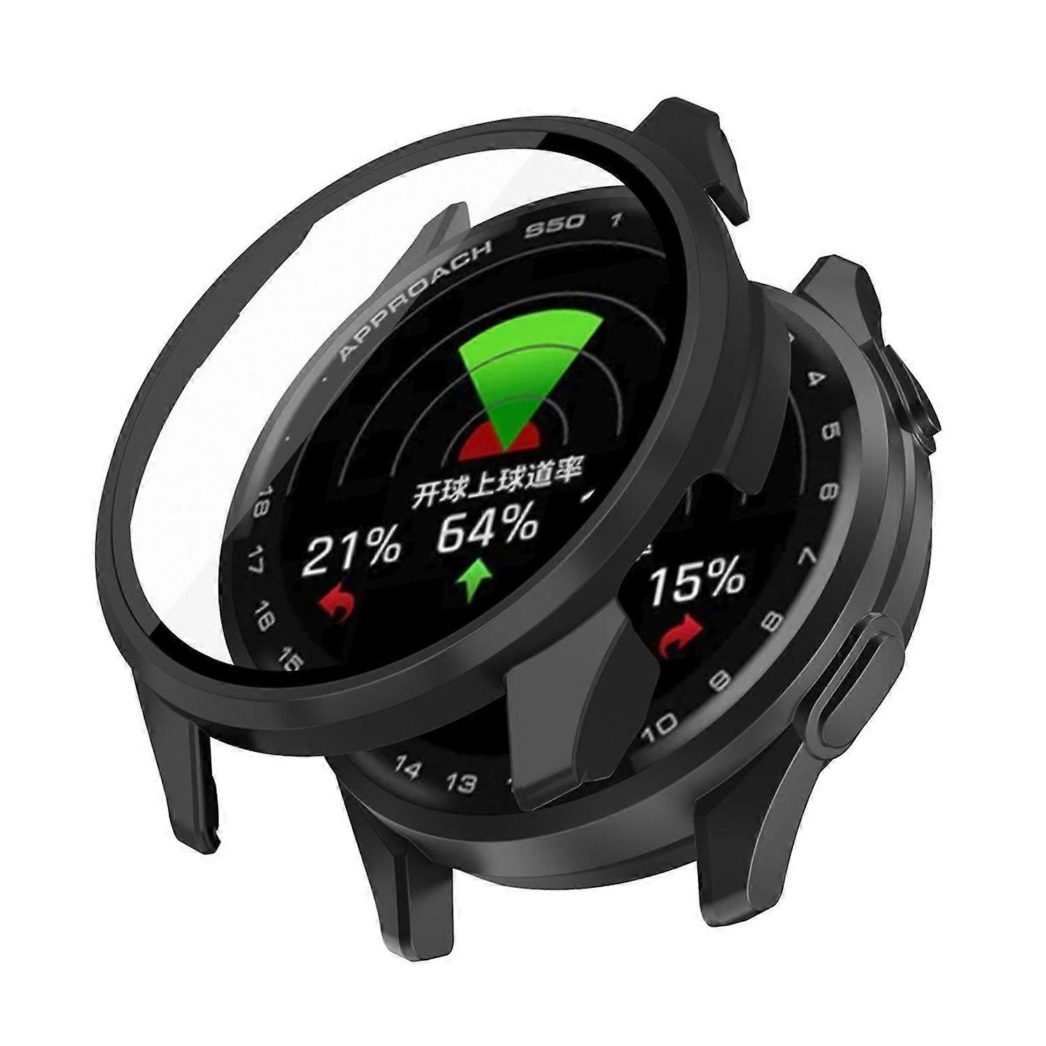For Garmin Approach S50 Plastic Watch Case + Tempered 9H Hard Glass Black