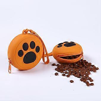 Round Paw Print Pet Training Pouch, Portable Silicone Dog Treat Bag for One-Handed Puppy Reward, Lightweight Durable Easy to Clean