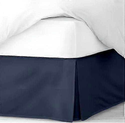 Luxurious 800 Thread Count Egyptian Cotton Queen Bed Skirt, Navy Solid Tailored Split Corner, 18 Inch Drop