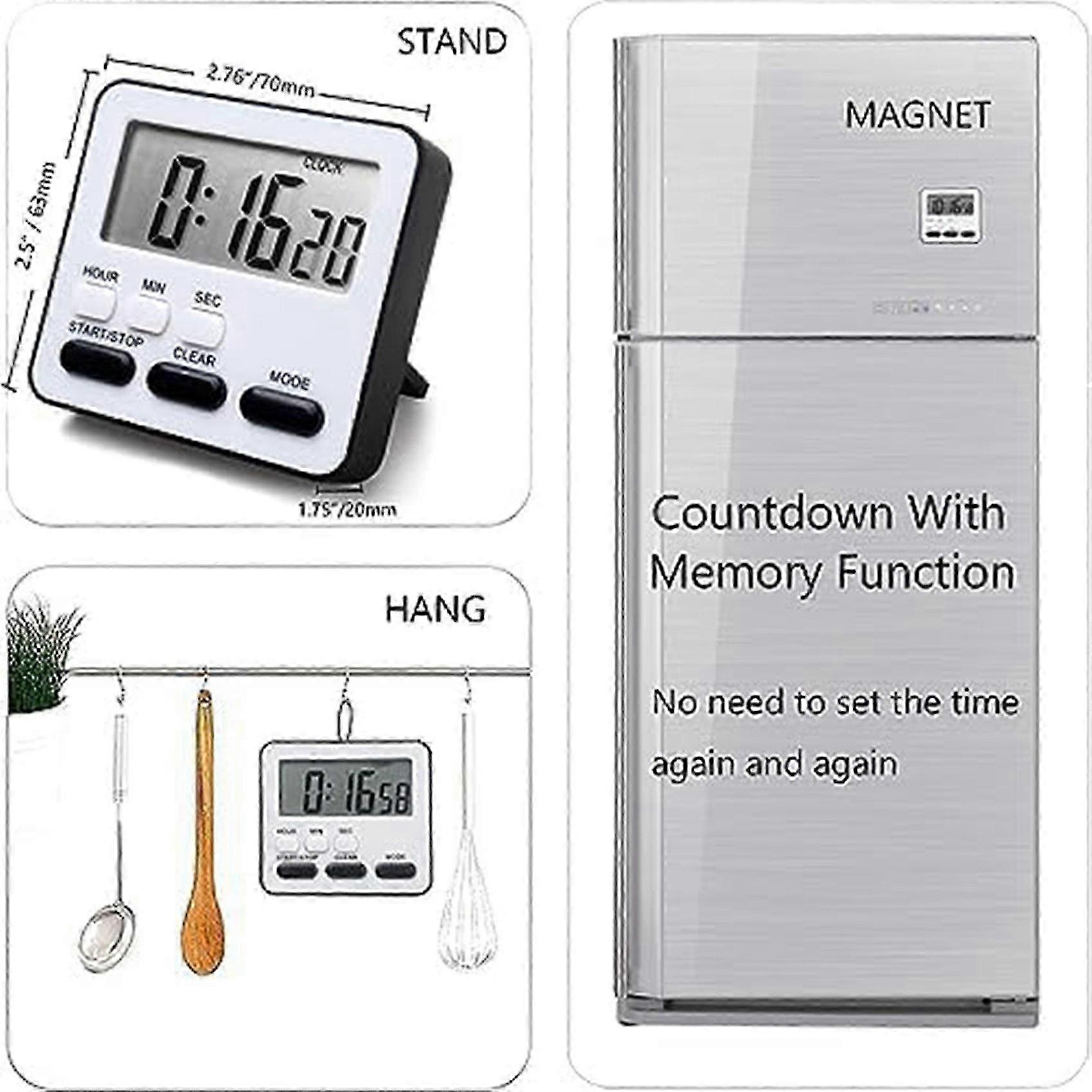 2X Kitchen Timer Count Down Count Up,Multifunctional Alarm Clock,Desk Clock,Black