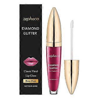 Zephoco Sparkling Lip Gloss (Rose Pink) Moisturizing Color Non-Stick Cup Moisturizing Silky Portable Lip Gloss