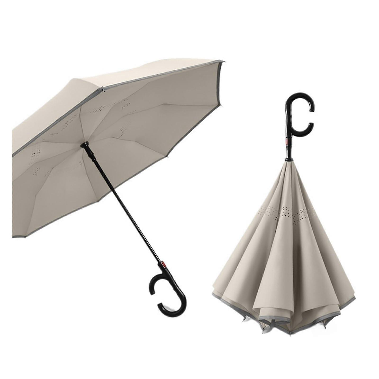Large Inverted Umbrella Windproof Double Layer Reverse Design with Hands CShaped Handle White