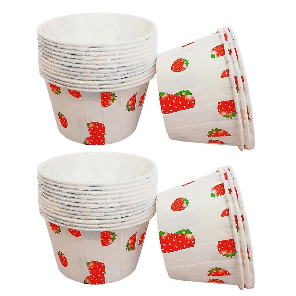 Egg Cake Paper Cups Strawberry Pattern compatible with Disposable Dessert 100Pcs