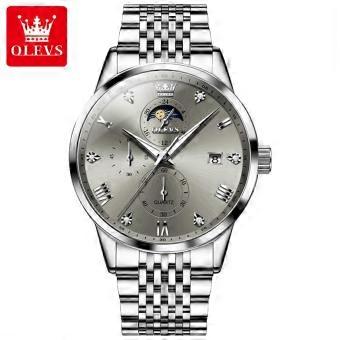 OLEVS 2925    Luxury Multifunctional Moon Phase Sports Waterproofing Luminous Stainless Steel Quartz Watch for Man