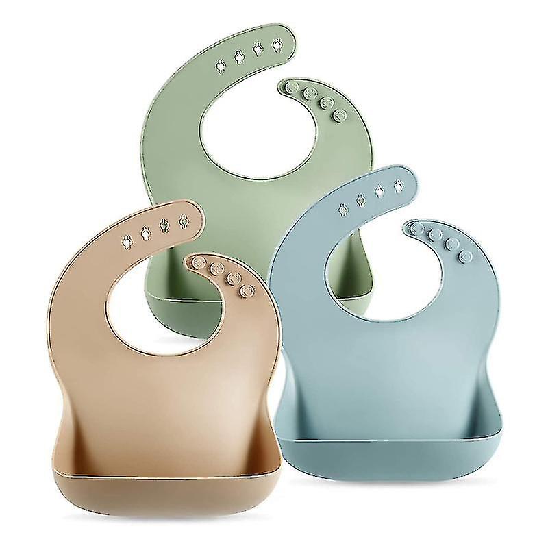Pack Of 3 Silicone Bibs Baby Feeding Bibs With Crumb Tray, Bpa- Washable Waterproof Soft Bibs Ea