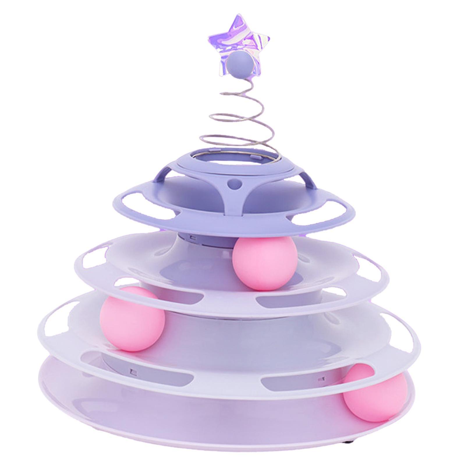 Cat Toy Roller 3 Levels Antislip Base Easy to Clean Interactive Turntable Track Toy for Batting Chasing Swatting Purple 