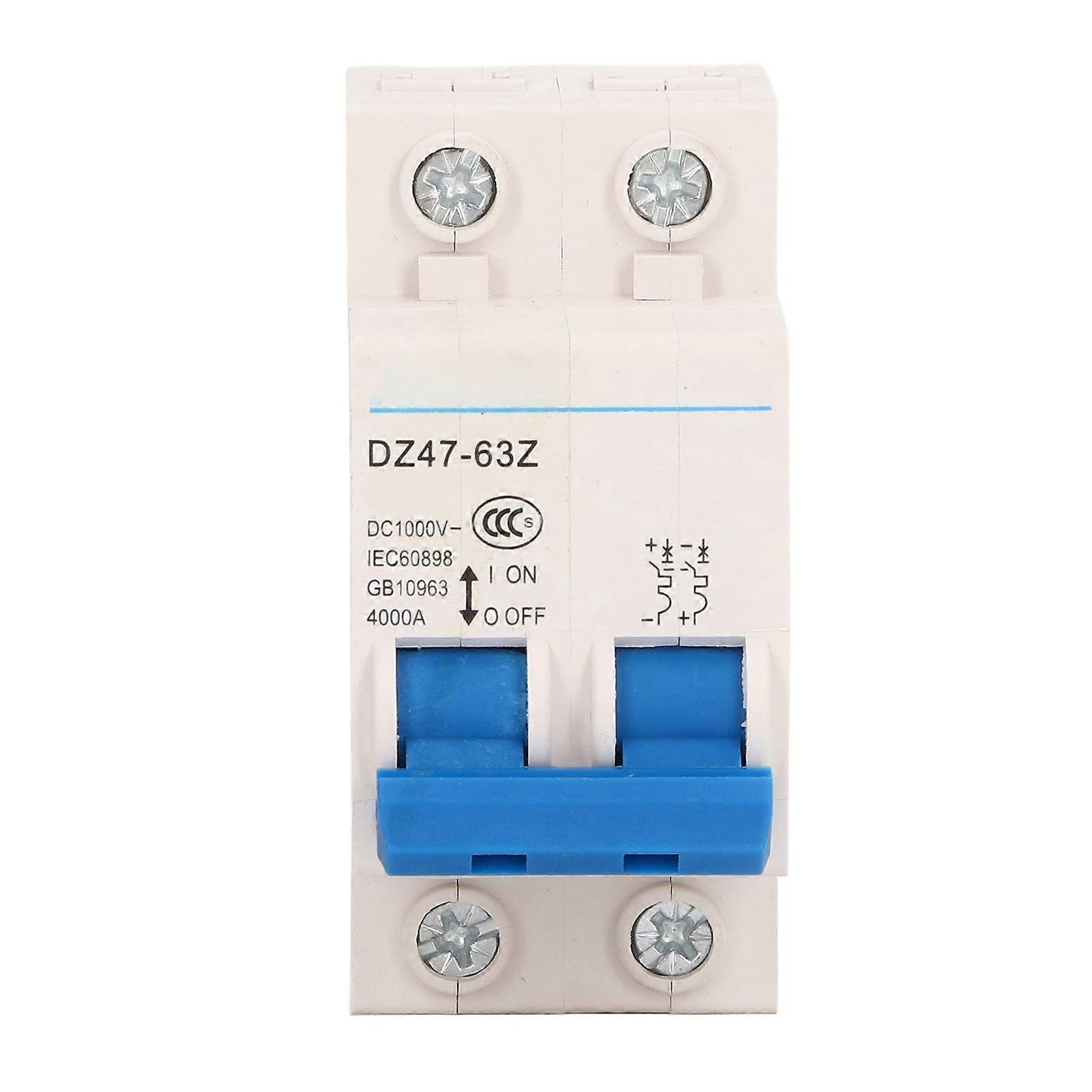 Fictory DC Circuit Breaker Fictory Circuit Breaker DC 1000V, Mini Circuit Breaker Switch with 4000A Breaking Capacity, DIN Rail Mount, 63A Safety