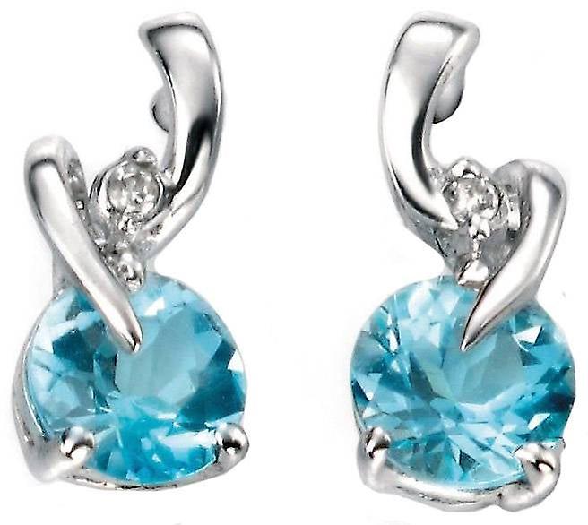 Elements Gold Topaz and Diamond Drop Earrings - Blue/Silver
