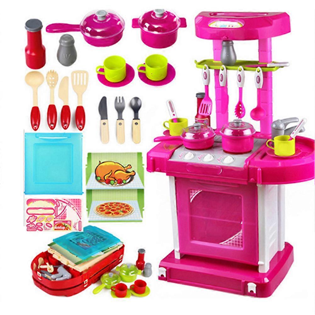 Simulation Kitchen Toy Set Children Cooking Tableware Toys with Light Sound Effect