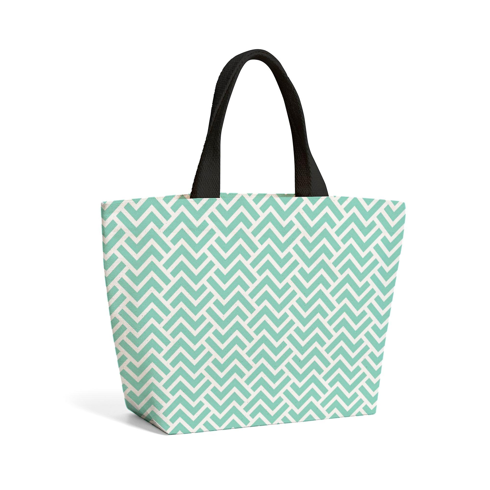 Green Geometric Pattern Beach Shopper Tote Bag