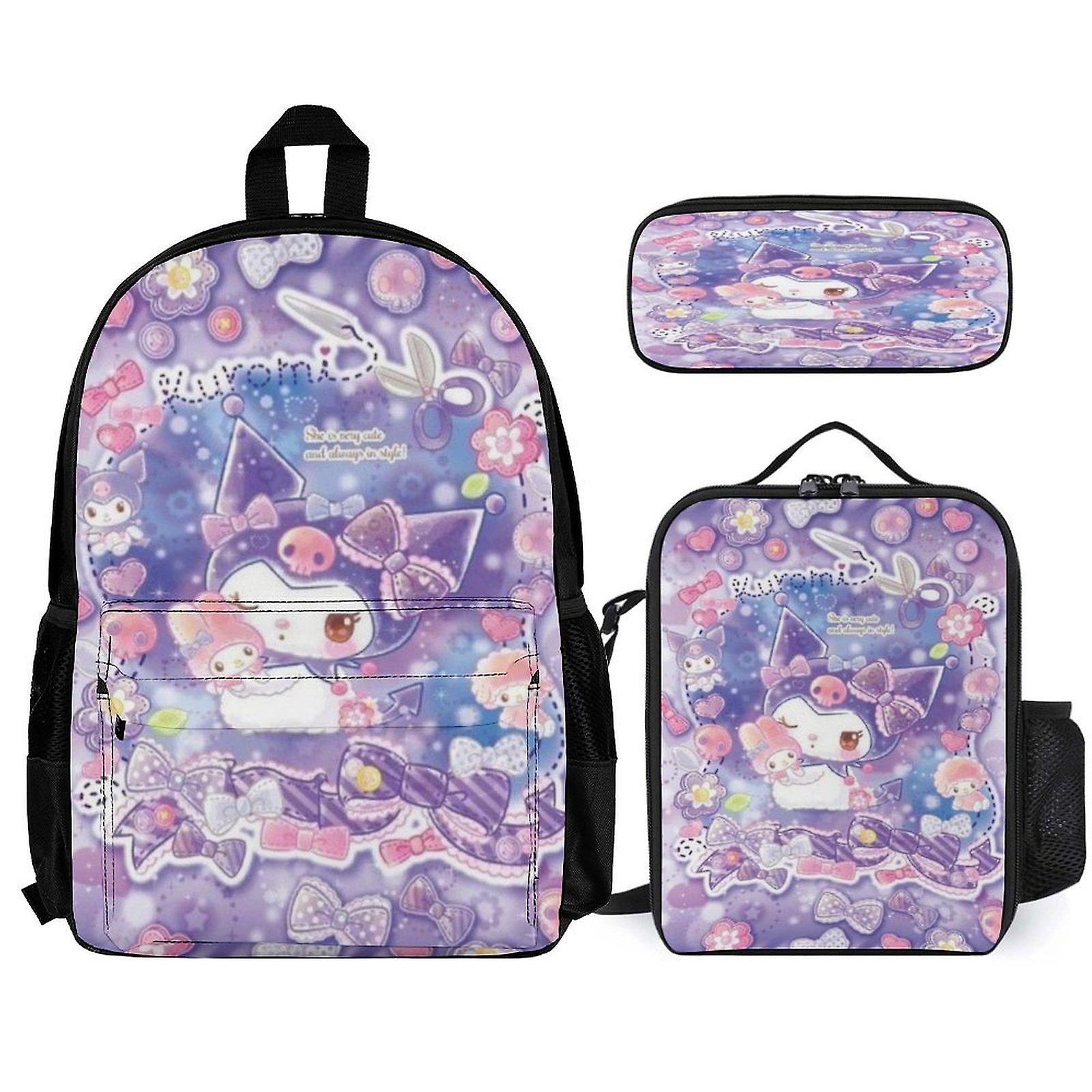 Kuromi Backpack 3 Piece Set Laptop Backpack with Pencil Case Lunch Bag Combination