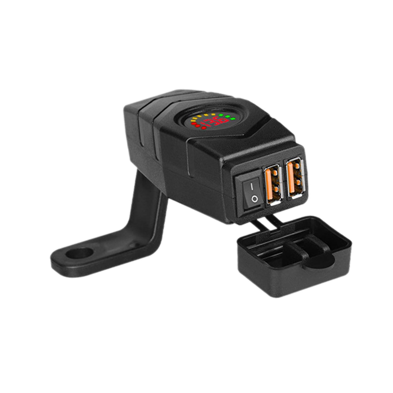 Motorcycle Phone Charger 12V 24V with LED Voltmeter Button Switch Waterproof red light