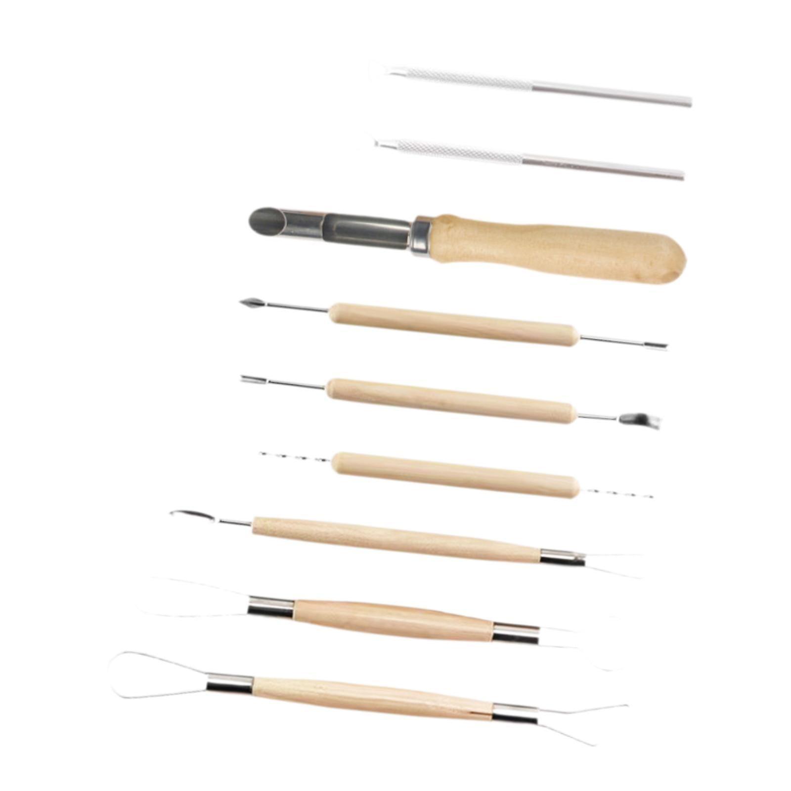 9Pcs Clay Sculpting Tools Wooden Handle Shaping Scraping Modeling Clay Tools