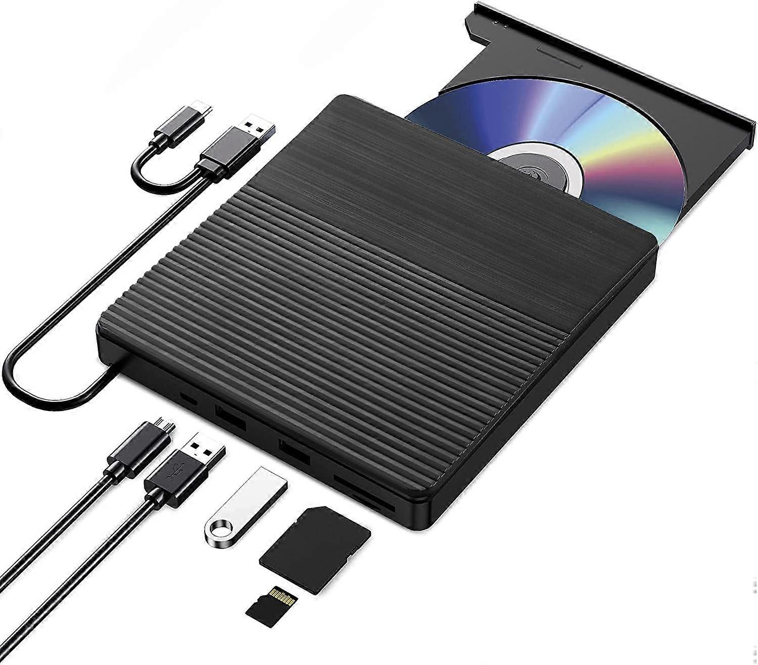 5-in-1 Multi-function External Optical Drive Laptop Burner Plug-in External Optical Drive Burner CD DVD Drive, Type-C USB 3.0 Portable