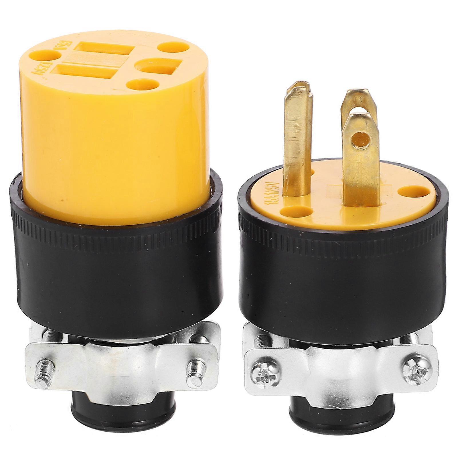 1 Set Extension Cord End Grounding Replacement Connector Female And Male Connector