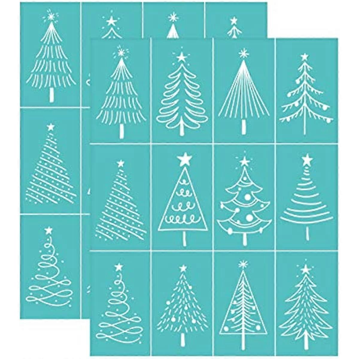2pcs Christmas Theme Self-Adhesive Silk Screen Printing Stencil Various Tree Silk Screen Stencil Reusable Mesh Transfer for DIY T-Shirt Christmas Home