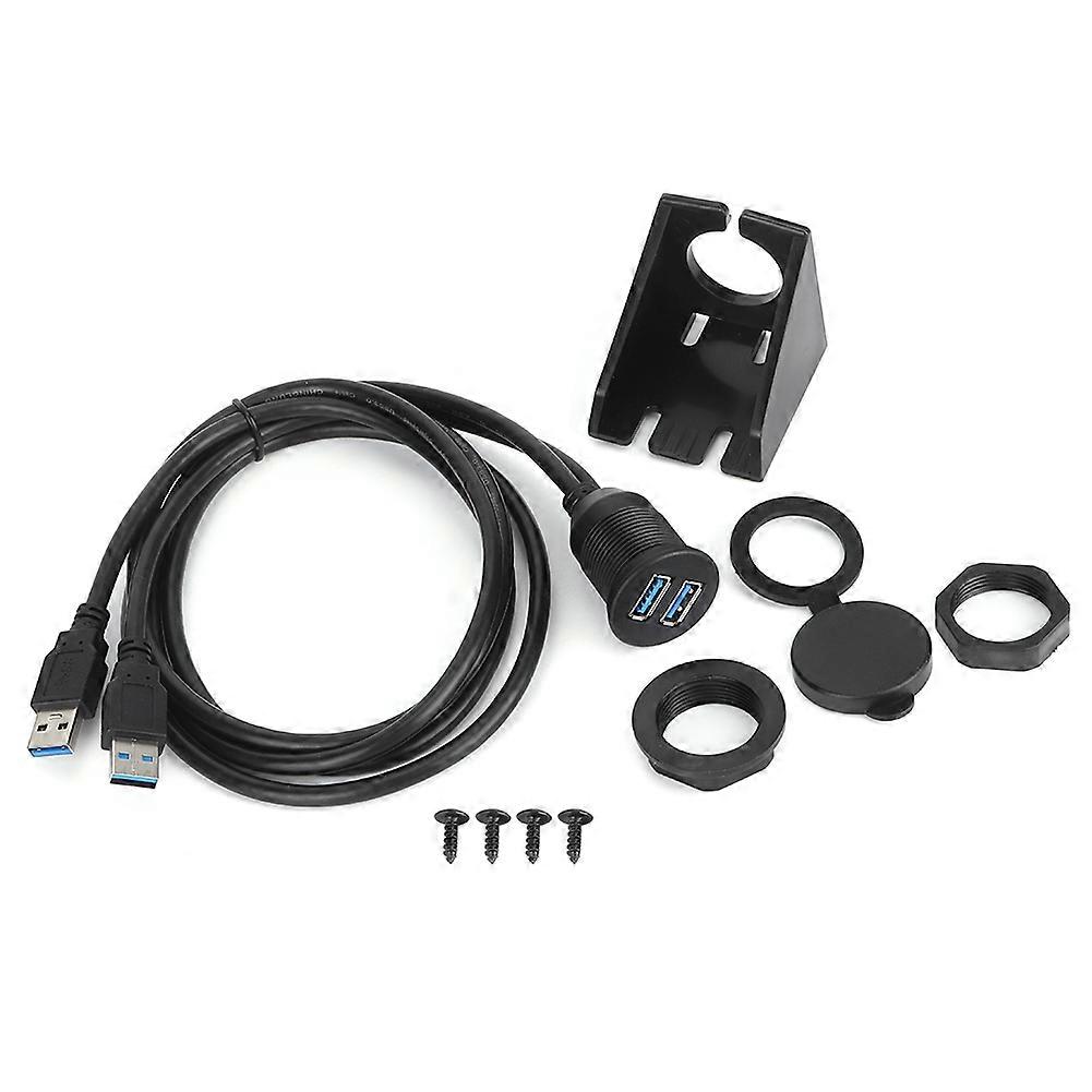 Dual USB3.0 Data Cable Dashboard Flush Mount Panel Extension Line Waterproof 1 meter/39.4in