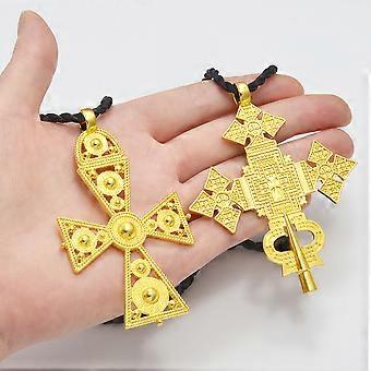 Ethiopian Habesha Gold Cross Jewelry Set – African Trendy Cross Necklace & Earrings Set, 24K Gold Plated Brass, Gift Boxed - View #10