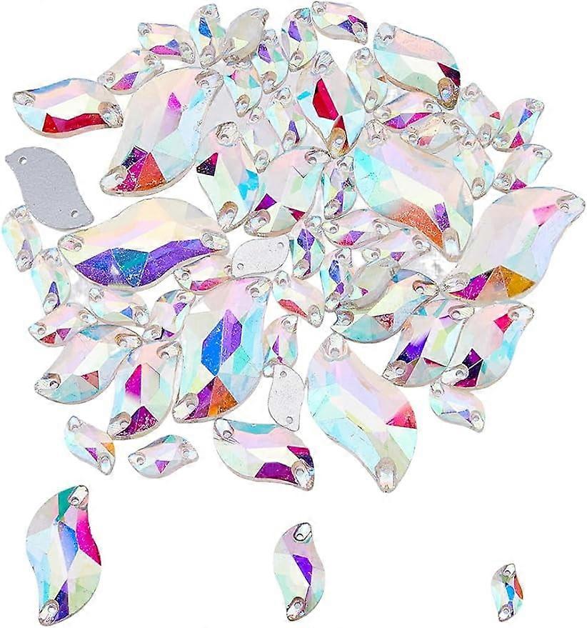 54pcs S Shape Sew on Rhinestones 3 Sizes Crystal AB Sewing Stone Gems with 2 Holes Clear Flat Back Colorful Rhinestones for DIY Crafts Shoes Dance Cos