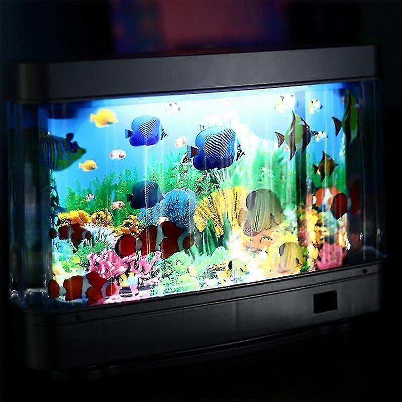 Led Fish Tank Lamp Dynamic Virtual Ocean Dolphin Artificial Tropical Landscape Night Light Cute Roo