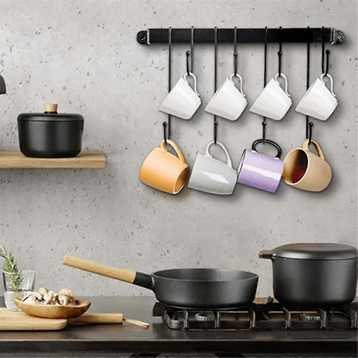 Coffee Mug Holder For Wall: 17-inch Black Coffee Bar Cup Hanger Hooks ...