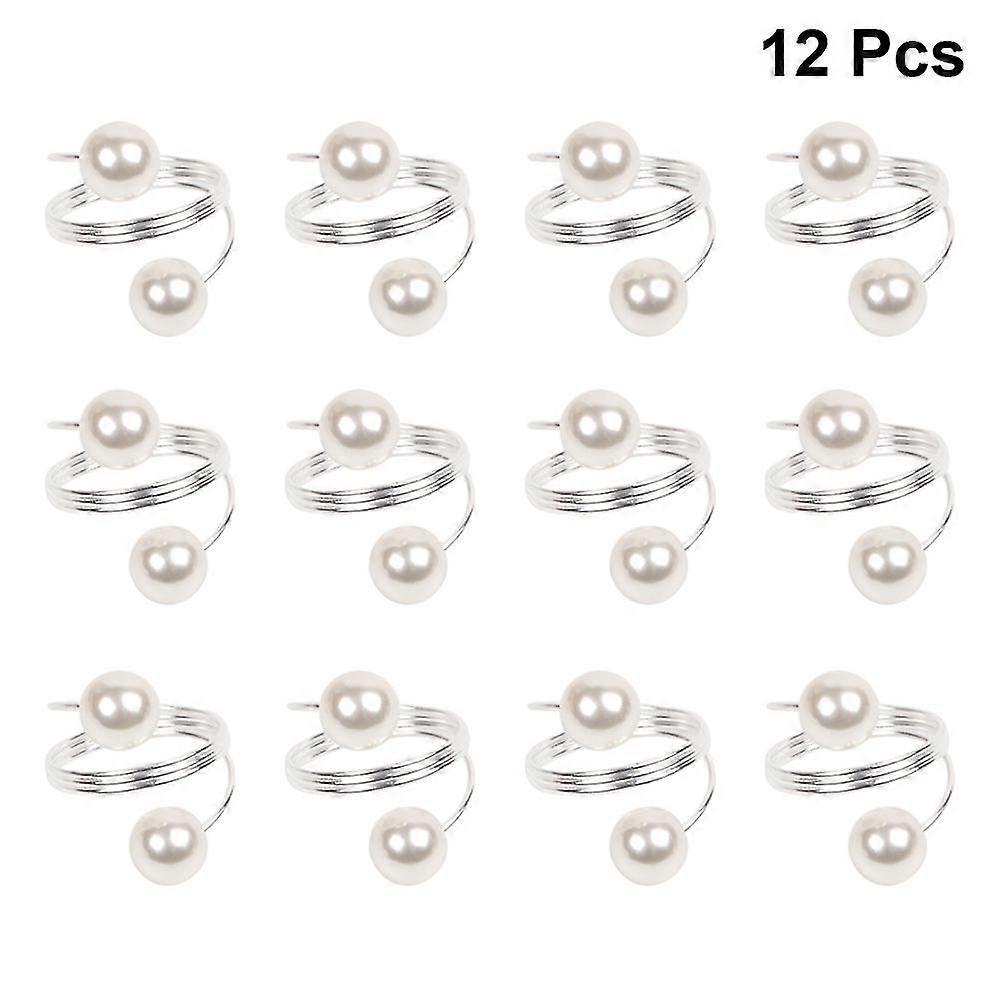 12pcsホワイトパールナプキンリングシルバーナプキンホルダーセルビエットバックル結婚披露宴
