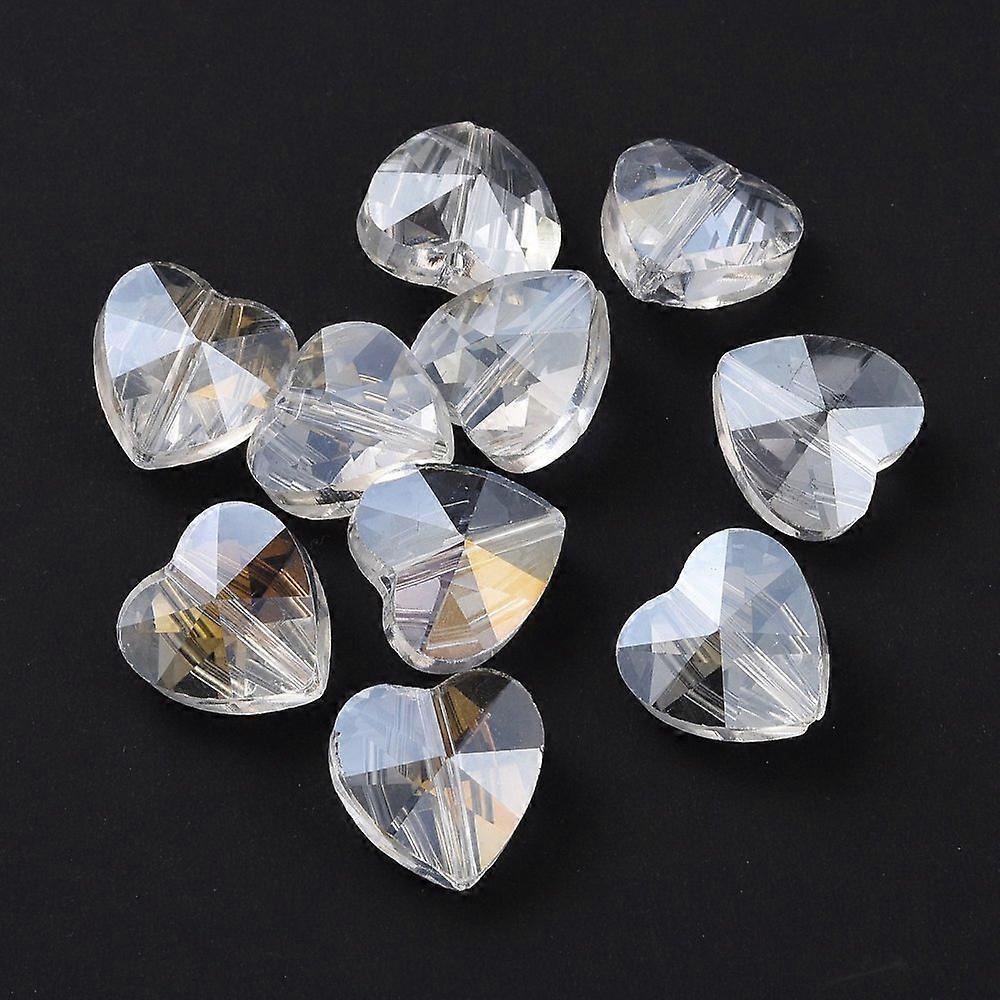 10pc Electroplate Glass Beads AB Color Plated Faceted Heart Clear AB 14x14x8.5mm Hole: 1mm