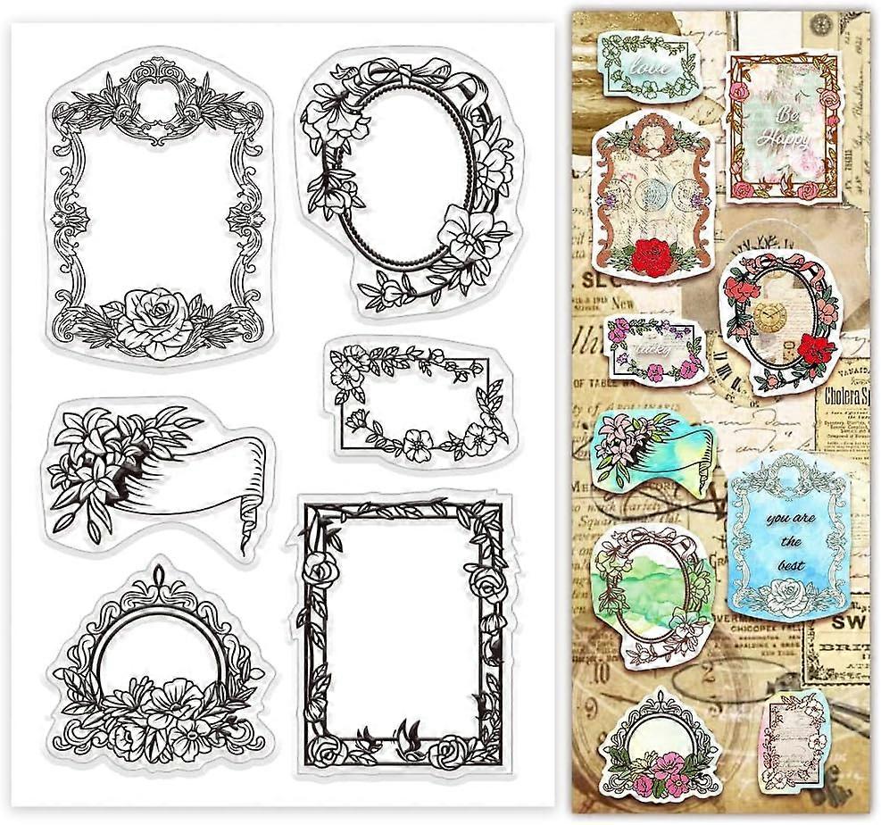 Flower Frame Background Clear Stamps for Card Making Background Rubber Stamps Lable Tag Transparent Craft Stamp Seal Stamp for DIY Scrapbooking Stamps