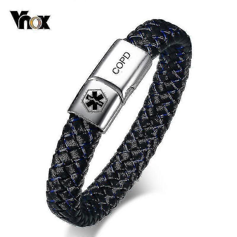 Medical Men's Id Bracelet Braided Leather Bangle With Clasp Diabetes Copd Alzheimer Personalized JewelryNew for 2024 CD