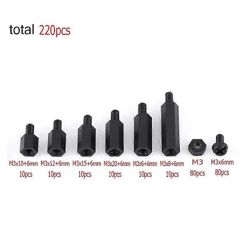 320/300/250pcsM2 M25 M3 Black Plastic Nylon Insulated Hex Standoff Hexagon Pillar Spacer Column Screw Nut Assortment Kit Set