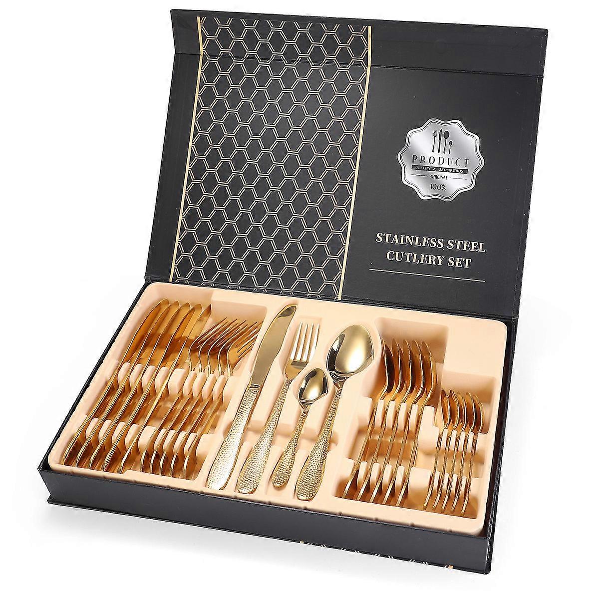 24-piece Stainless steel Flatware set cutlery Tableware Set For Home Gold
