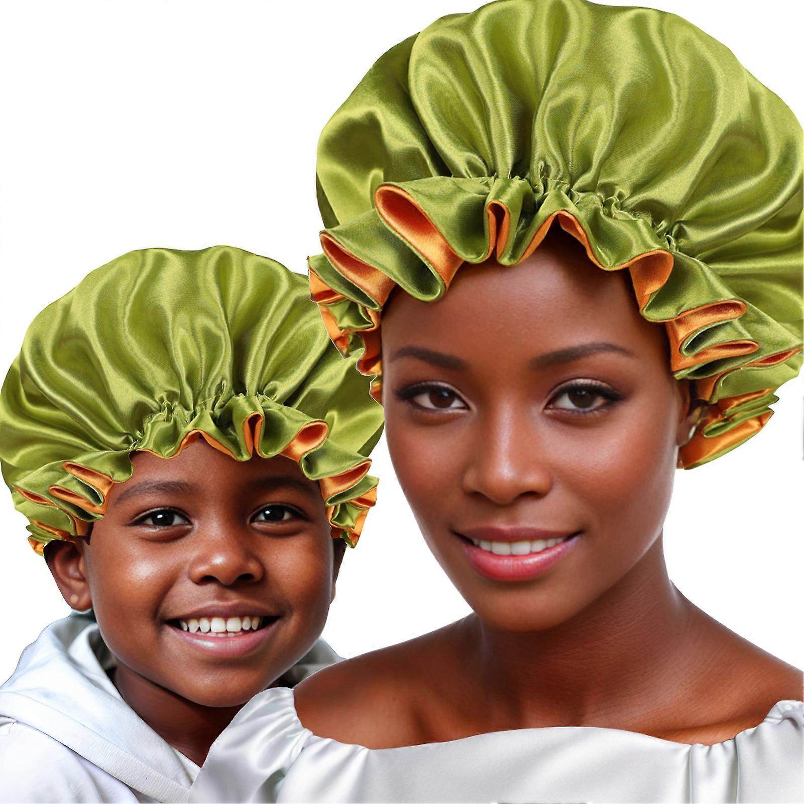 Parent-Child Sleeping Cap Set Womens Hair Protection Double Layer Comfy Nightcap for Shower Bath