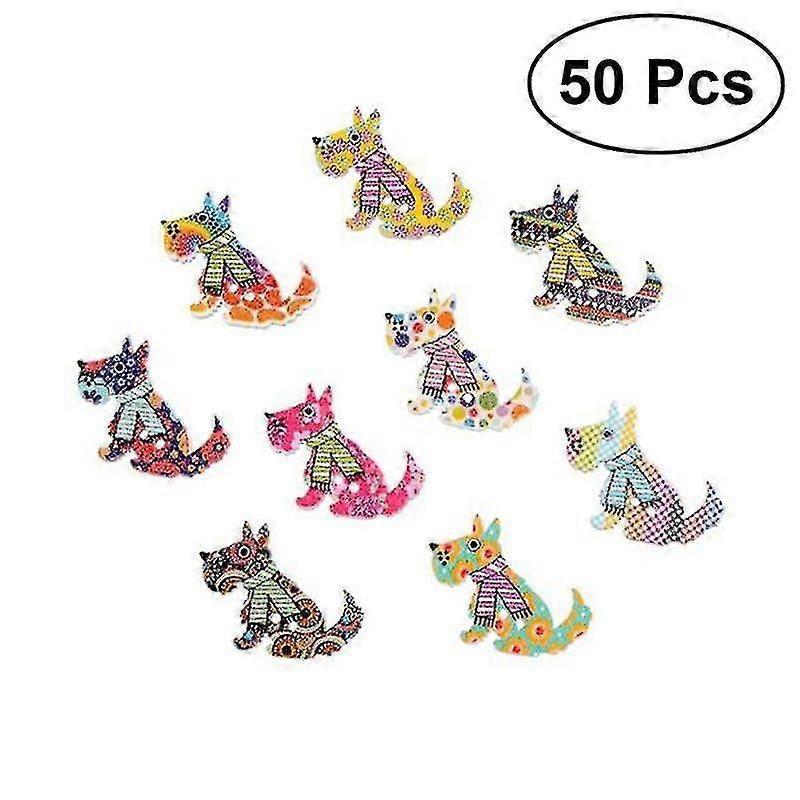50pcs Scottie Dog Shaped 2 Hole Painted Wooden Buttons For Sweaters Or Crafts