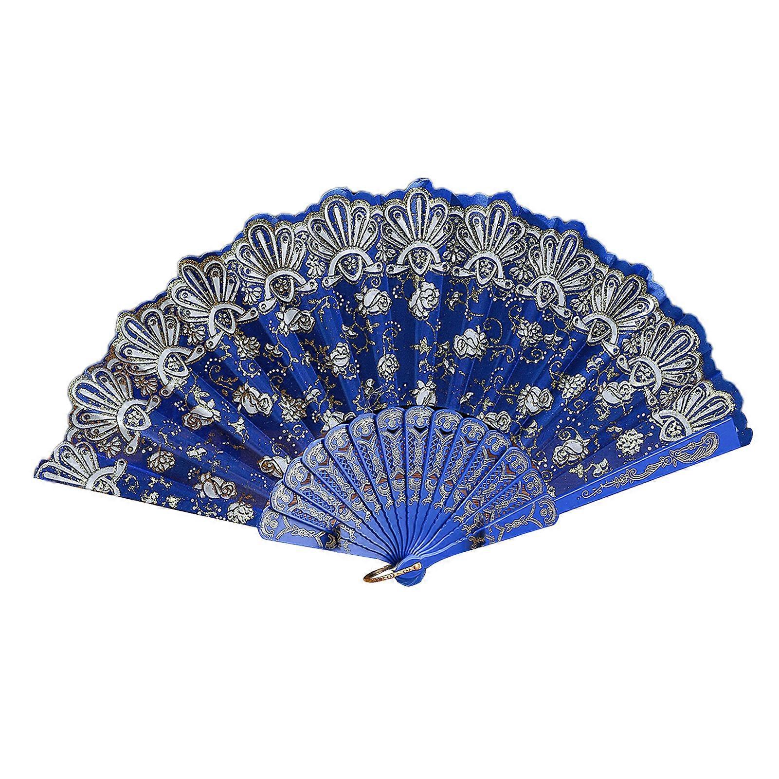 Vintage Lace Folding Fan Portable Floral Pattern Elegant Handheld Fan Lightweight Plastic Rib Hand Fan for Dance Performance Photography Photo Props