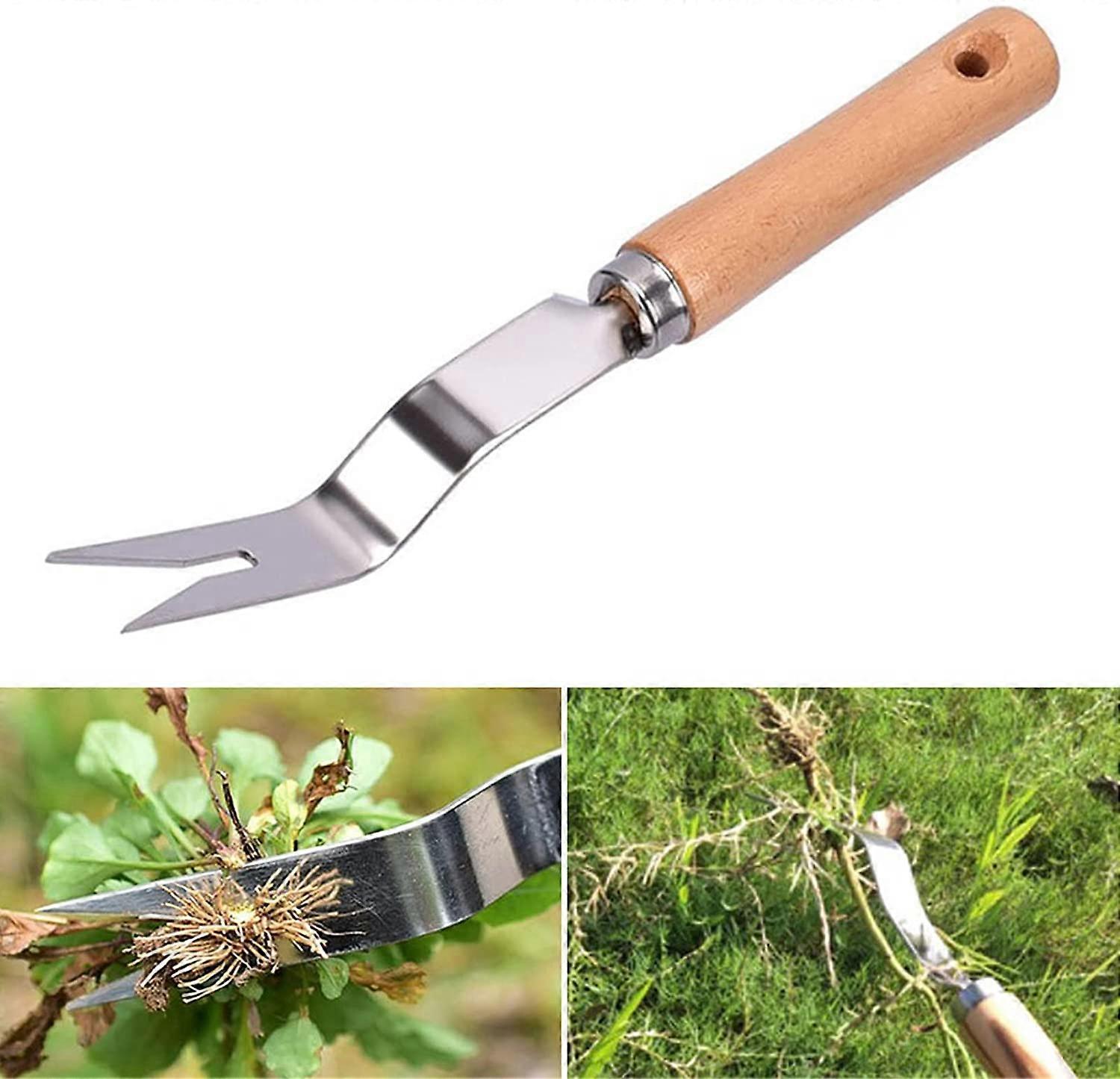Rustfritt stål Hand Weeder Root Weed Gaffel Tre Håndtak Weed Control Tool Y-formet Weed Extracto