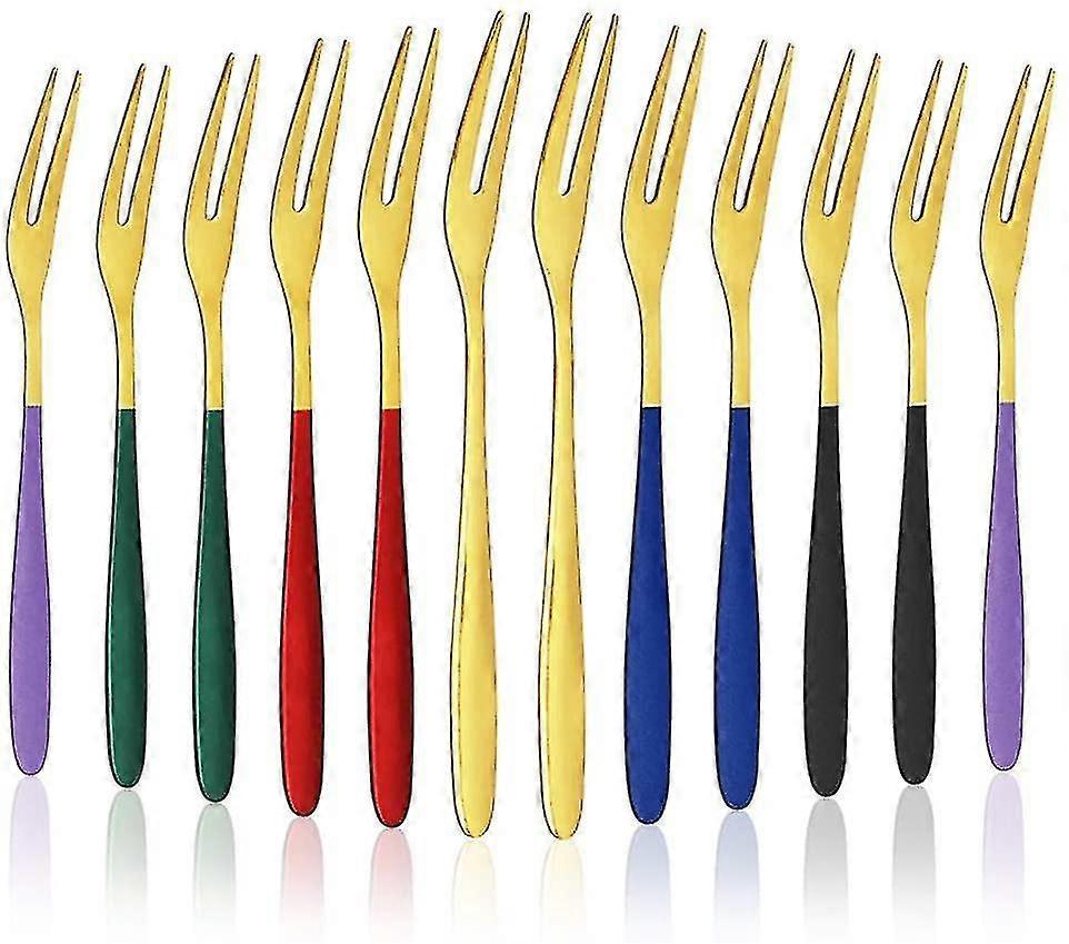12 Fruit Cake Forks, 304 Stainless Steel Dessert Forks, Colorful Mini Pastry Fork For Cake