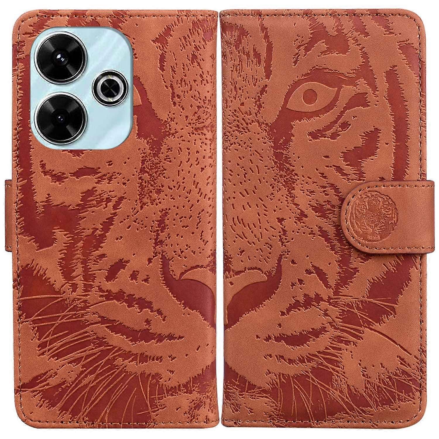 Tiger Embossed Leather Case For Xiaomi Poco M6 4G