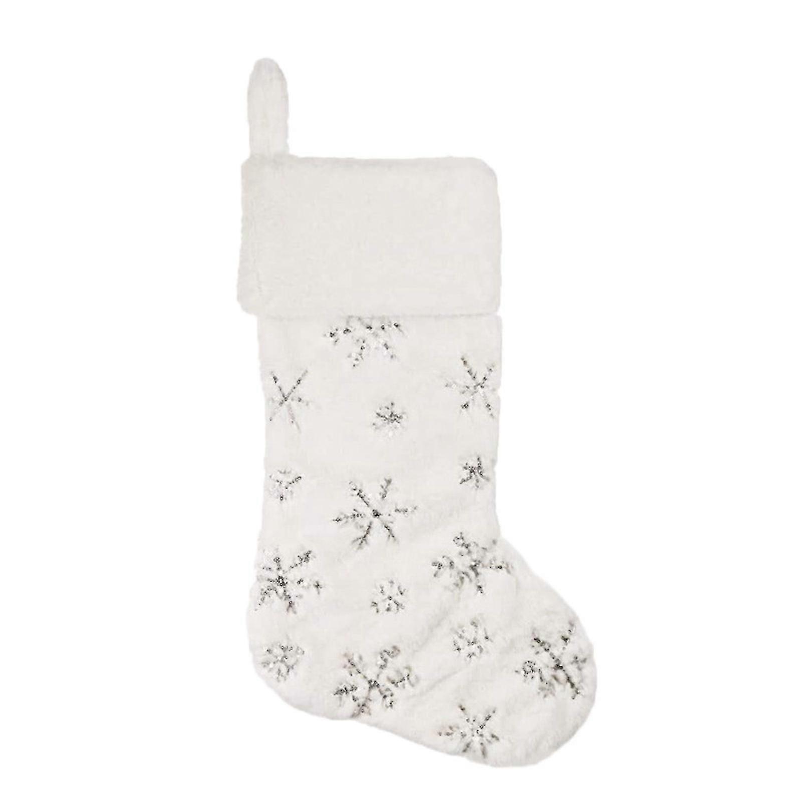 1pc Christmas Stocking Embroidery Snowflakes Hanging Wear-resistant Plush Decoration Sock For Festival