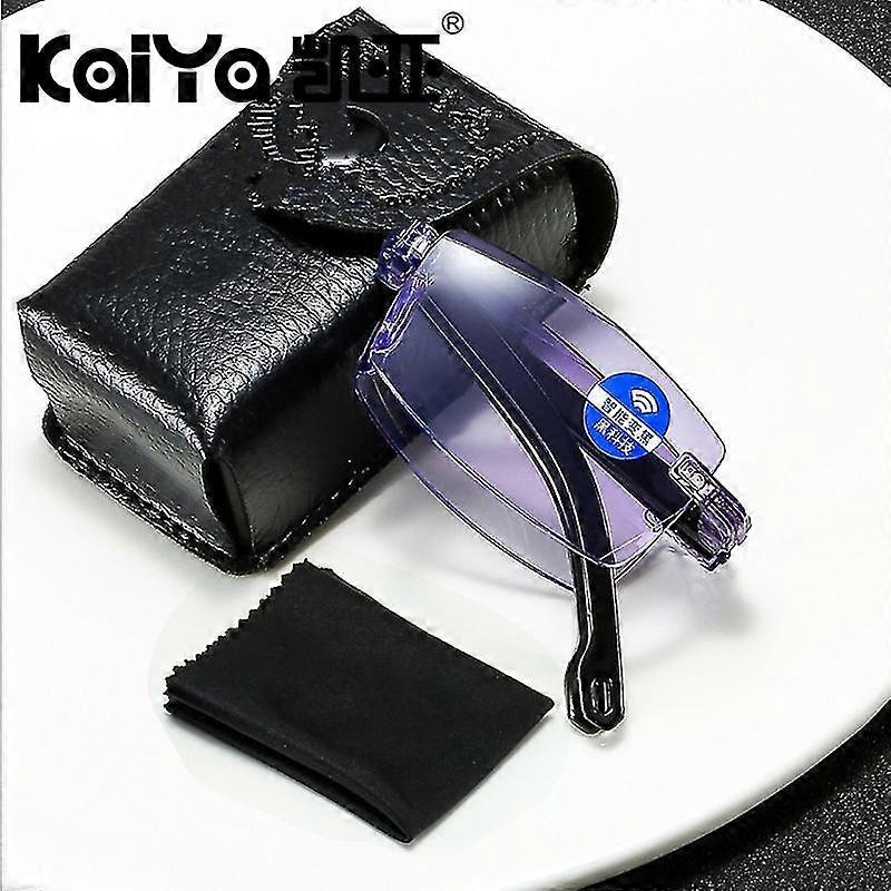 Nouvelles lunettes de lecture pliantes sans monture Un verre de lecture Lunettes de lecture bleues Lunettes de lecture Smart Zoom