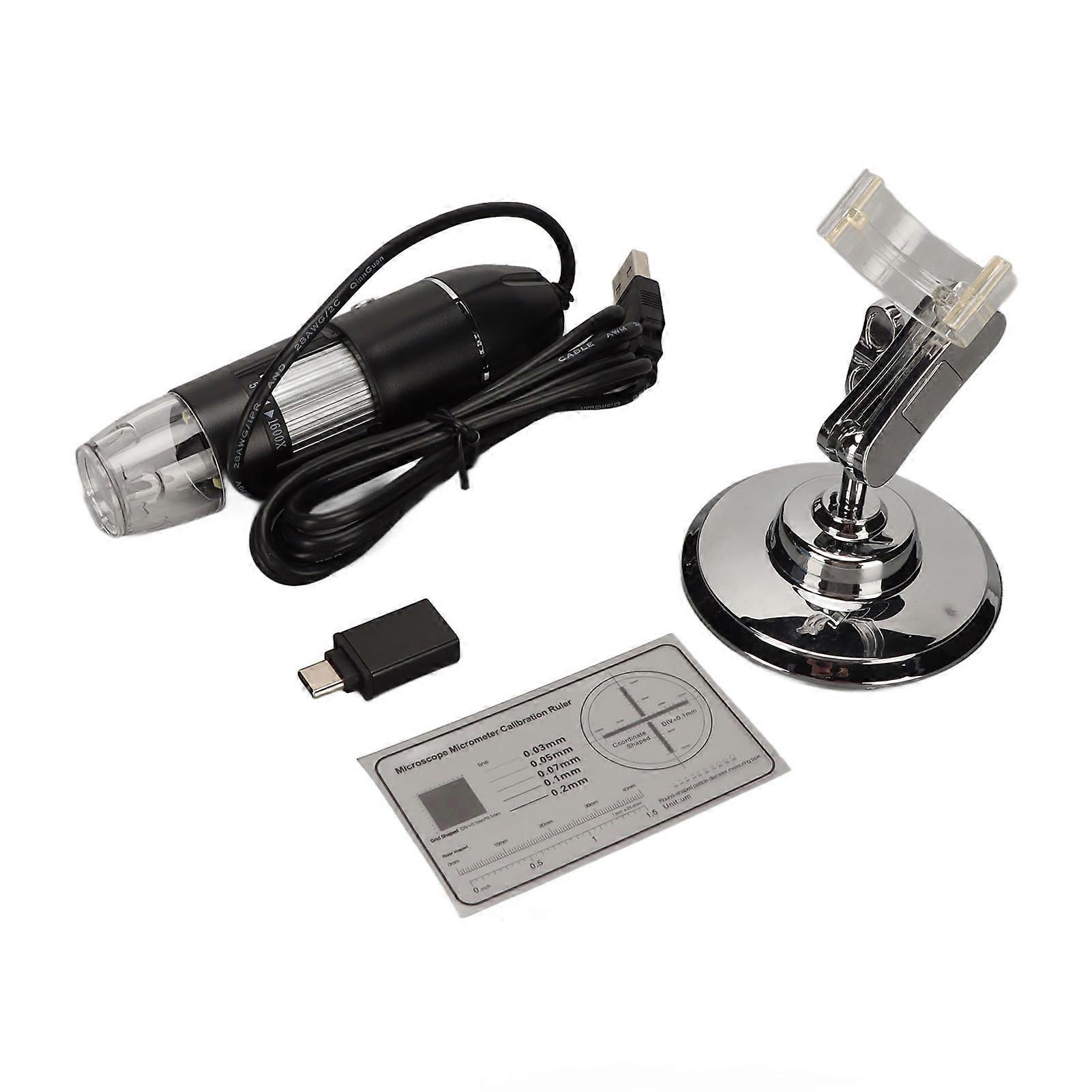 Microscope numérique 1600X HD Résolution 8 LED Lumières USB Type C 2 en 1 Microscope numérique électronique